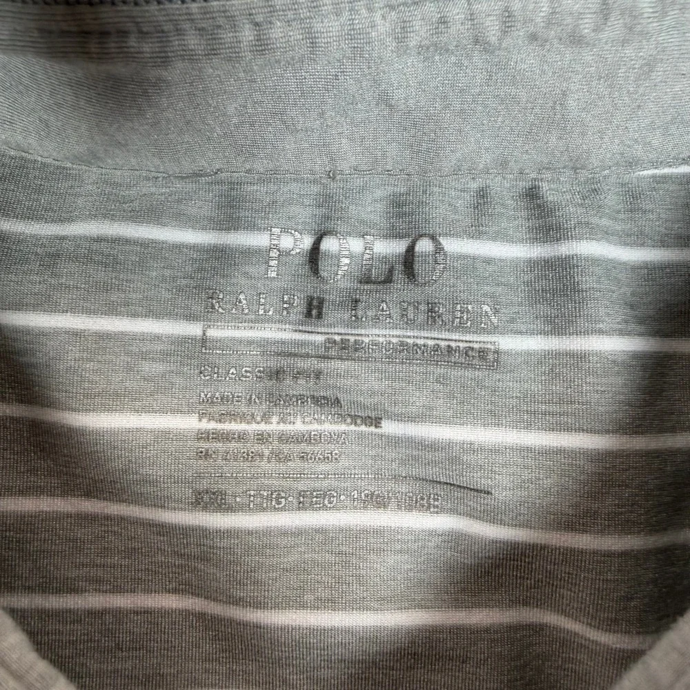 Polo Ralph Lauren Performance Mens XXL Grey White Striped Classic Fit Polo Shirt